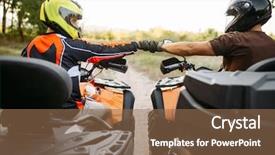  Presentation with good luck - Theme enhanced with dangerous goods - two atv riders hits fists background and a violet colored foreground