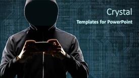  Presentation with internet security - Slide deck featuring dangerous-hacker-with-a-smartphone background and a tawny brown colored foreground