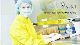  Presentation with material science - Audience pleasing PPT theme consisting of hazardous materials - portrait of female science researcher backdrop and a soft green colored foreground