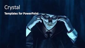  Presentation with gloomy - PPT layouts enhanced with dangerous-man-with-skull-makeup background and a navy blue colored foreground