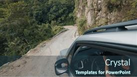  Presentation with traveler - Presentation design consisting of dangerous-road-woman-steers background and a tawny brown colored foreground