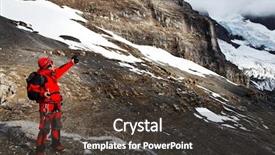  Presentation with route - Beautiful presentation design featuring dangerous sports - alpinist pointing a route backdrop and a  colored foreground