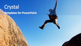  Presentation with cliff - Slides consisting of dangerous sports - man jumping cliff with blue background and a teal colored foreground