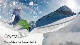  Presentation with photo - Slide set having dangerous sports - photo of snowboarder over snowdrift background and a white colored foreground