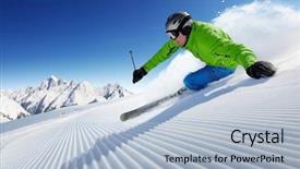  Presentation with mountains - Slide set featuring dangerous sports - skier on piste in high background and a light blue colored foreground