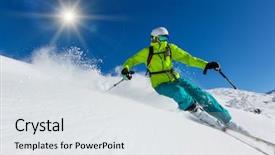  Presentation with skiing - Audience pleasing slide set consisting of dangerous sports - skier skiing downhill during sunny backdrop and a white colored foreground