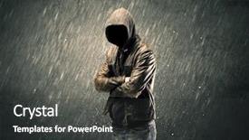  Presentation with faceless - PPT theme featuring dangerous unrecognizable faceless criminal standing background and a dark gray colored foreground