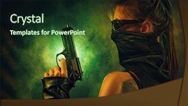  Presentation with woman fighting for her rights - Amazing PPT layouts having dangerous woman fighter with gun backdrop and a wine colored foreground
