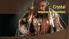  Presentation with weapon - PPT layouts featuring dangerous world - viking with cold weapon background and a tawny brown colored foreground