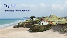  Presentation with denmark - Slide set consisting of danish - houses by the sea background and a sky blue colored foreground