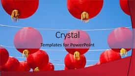  Presentation with chinese lantern - Colorful PPT theme enhanced with red lanterns backdrop and a teal colored foreground