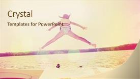  Presentation with kids jumping and lifting hand - PPT layouts with dare - kids jumping off a boat background and a cream colored foreground