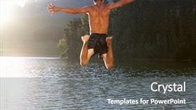 Presentation with lake - Colorful slide set enhanced with dare - young man jumping into lake backdrop and a gray colored foreground