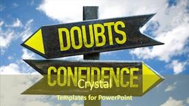  Presentation with doubts - Amazing slide set having dare overcome - doubts - confidence signpost backdrop and a tawny brown colored foreground