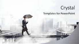  Presentation with difficulty - Presentation design featuring dare overcome - fearless businessman overcoming difficulty mixed background and a  colored foreground