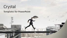  Presentation with difficulty - PPT theme with dare overcome - fearless businessman overcoming difficulty mixed background and a  colored foreground