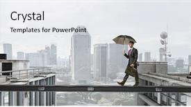  Presentation with difficulty - Audience pleasing PPT theme consisting of dare overcome - fearless businessman overcoming difficulty mixed backdrop and a  colored foreground