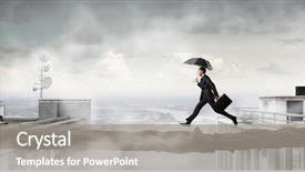  Presentation with difficulty - Presentation design featuring dare overcome - fearless businessman overcoming difficulty mixed background and a  colored foreground