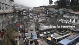  Presentation with bus station - Colorful presentation enhanced with darjeeling-circa-december-2008-view backdrop and a dark gray colored foreground