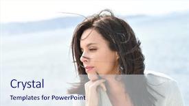  Presentation with aged - Slide deck featuring dark ages - portrait of attractive middle-aged woman background and a sky blue colored foreground