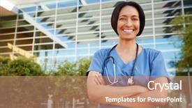  Presentation with dark ages - Presentation having dark ages - smiling mixed race female healthcare background and a coral colored foreground