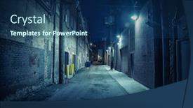  Presentation with dark night - PPT theme consisting of dark-and-eerie-urban-city background and a navy blue colored foreground