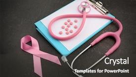  Presentation with clipboard stethoscope - Beautiful slide deck featuring dark background breast cancer backdrop and a dark gray colored foreground