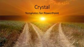  Presentation with rural road - Colorful PPT theme enhanced with dark blue orange - rural road to sunset backdrop and a gold colored foreground