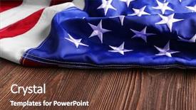  Presentation with national flag of chicago - Slide deck having dark blue silk fabric - usa national flag on wooden background and a  colored foreground