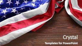  Presentation with usa flag - PPT theme consisting of dark blue silk fabric - usa national flag on wooden background and a  colored foreground