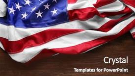  Presentation with usa flag - Slide deck consisting of dark blue silk fabric - usa national flag on wooden background and a  colored foreground