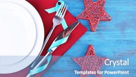  Presentation with christmas play - Beautiful PPT layouts featuring dark blue silk fabric - white plates fork knife backdrop and a teal colored foreground