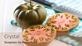  Presentation with dark - Amazing PPT theme having dark-brandywine-tomatoes-on-kitchen backdrop and a coral colored foreground