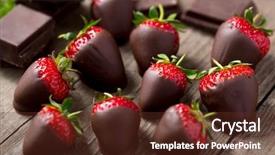  Presentation with chocolate strawberry - PPT layouts having dark chocolate and red strawberries background and a tawny brown colored foreground