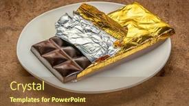  Presentation with chocolate dessert - Cool new PPT layouts with dark-chocolate-bar-on-plate backdrop and a tawny brown colored foreground