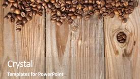  Presentation with dark vintage wood table texture - PPT theme featuring dark coffee on the wooden background and a coral colored foreground