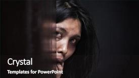  Presentation with violence woman - Audience pleasing slide deck consisting of round waffles with caramel filling on a white background backdrop and a coral colored foreground