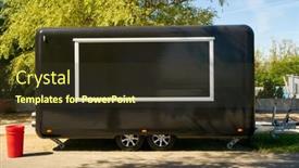  Presentation with food truck - PPT theme having dark-food-truck-trailer background and a tawny brown colored foreground