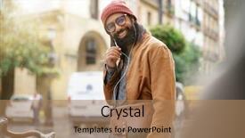  Presentation with dark green - Slides with free dark green - hipster guy in town using background and a coral colored foreground