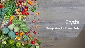  Presentation with dark green - PPT theme consisting of dark green fruit - vegetables on wooden table background and a gray colored foreground