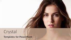  Presentation with girl teens - Presentation having dark haired girl in late teens with serious expression background and a coral colored foreground