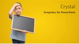  Presentation with angry child - PPT layouts having dark haired little child holding a blackboard stressed with hand on head shocked with shame and surprise face angry and frustrated fear and upset for mistake background and a gold colored foreground