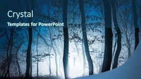  Presentation with dark forest landscape - Colorful PPT theme enhanced with dark-misty-forest-panorama-fantasy backdrop and a ocean colored foreground