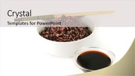  Presentation with soy - Cool new theme with dark mixed rice in white bowl with soy backdrop and a light gray colored foreground