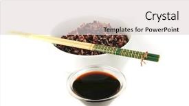  Presentation with soy - Colorful theme enhanced with dark mixed rice in white bowl with soy backdrop and a light gray colored foreground