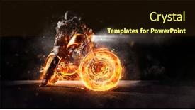  Presentation with motorbike - Beautiful PPT theme featuring dark-motorbiker-staying-on-burning backdrop and a wine colored foreground