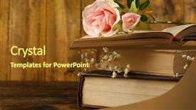 Presentation with books flowers - PPT layouts featuring books with flowers on wooden background and a tawny brown colored foreground