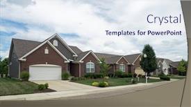  Presentation with complex - Theme having dark-red-brick-condo-complex background and a sky blue colored foreground