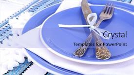  Presentation with napkin - Slide set with dark red white - blue plates knife fork napkin background and a  colored foreground