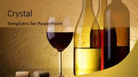  Presentation with bottles - Colorful slides enhanced with dark red white - still-life with three wine bottles backdrop and a gold colored foreground